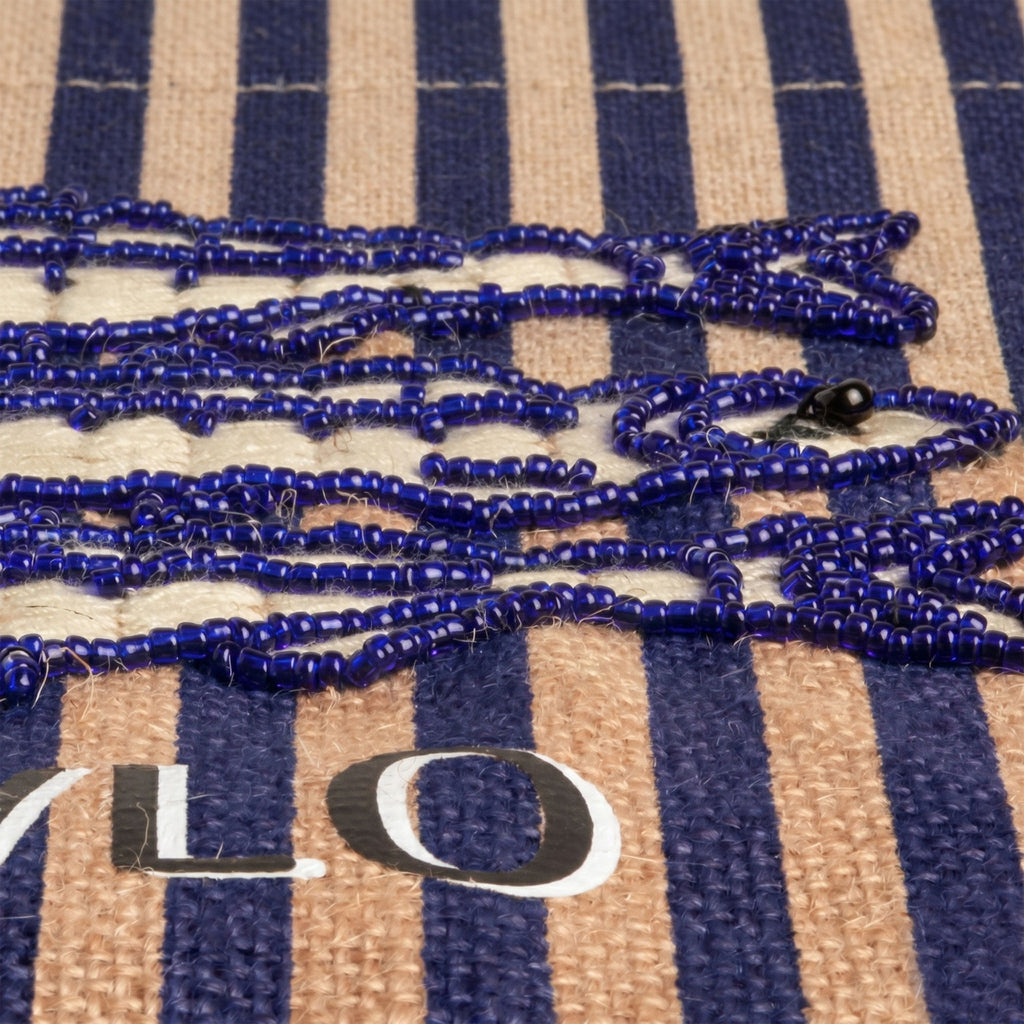 Petite Market Bag in Navy Stripe with hand-beaded glass sardines by Apolis — product view 3