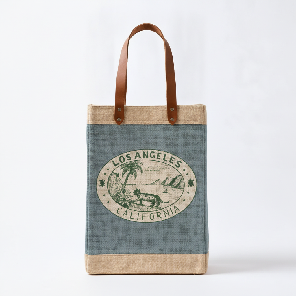 The Long Handled Market Bag in Cool Gray "Los Angeles Coastline"