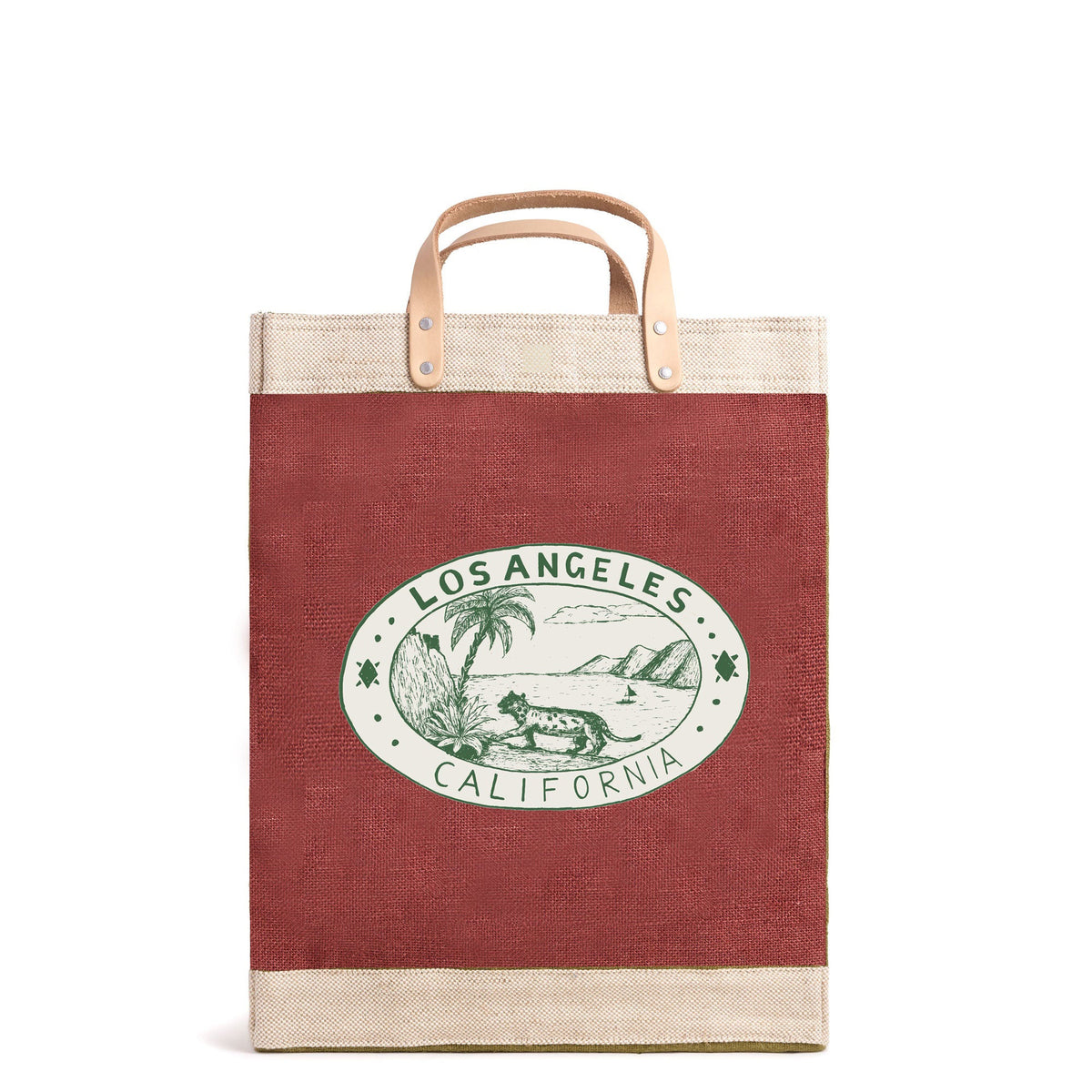 Market Bag in Cranberry "Los Angeles Coastline"