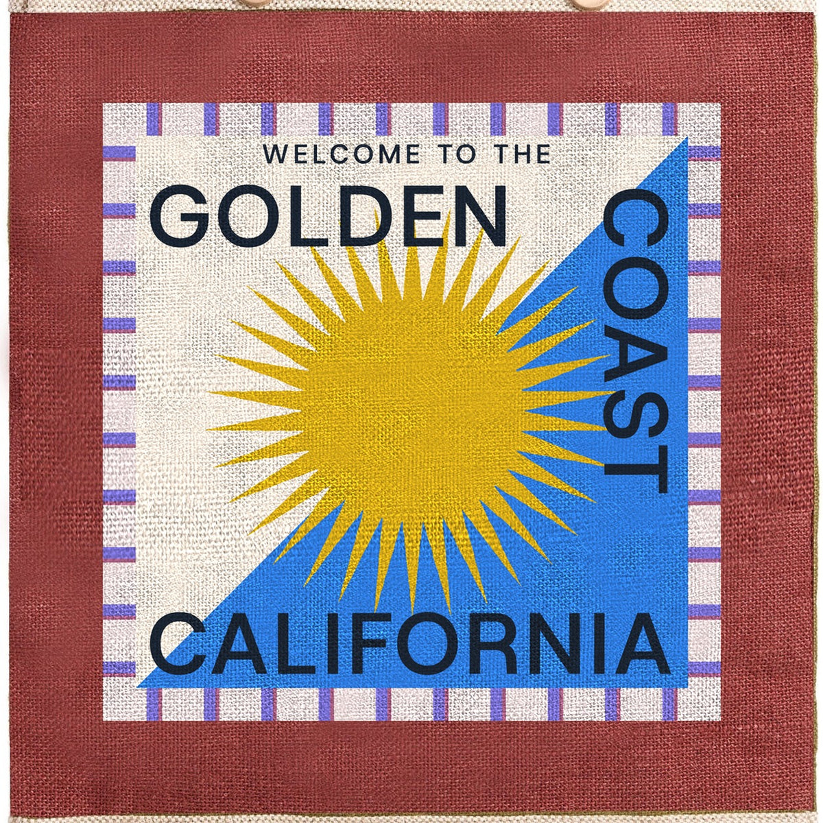 Market Bag in Cranberry — Golden Coast, close-up of the Golden Coast print