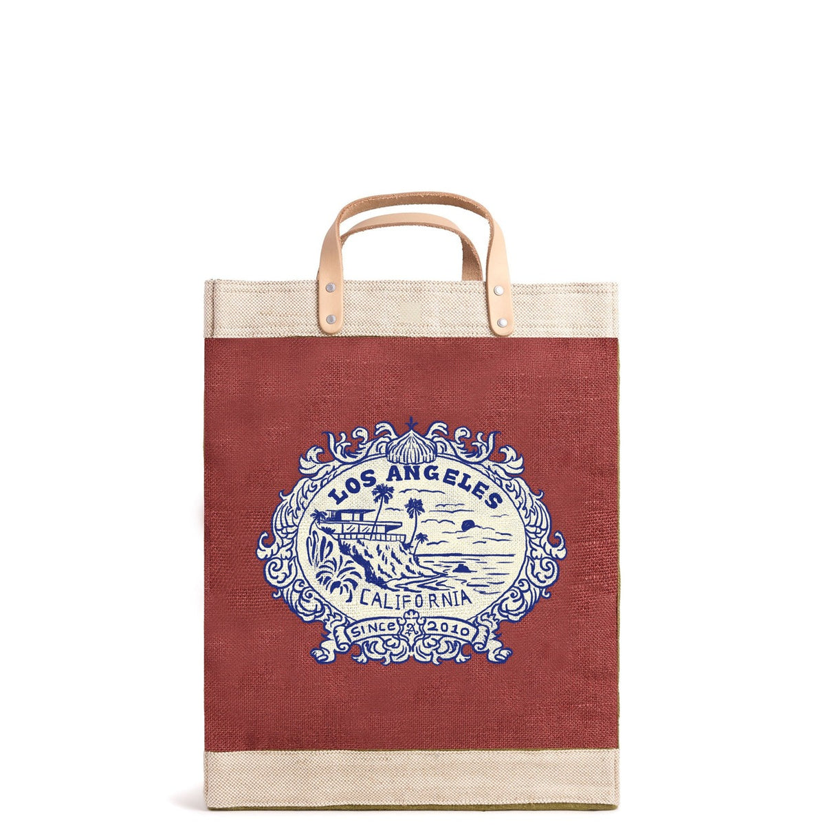 Market Bag in Cranberry — Los Angeles Badge, front