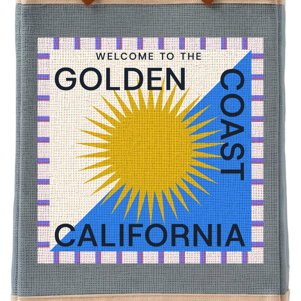 Long Handled Market Bag in Cool Gray — Golden Coast, close-up of the Golden Coast print
