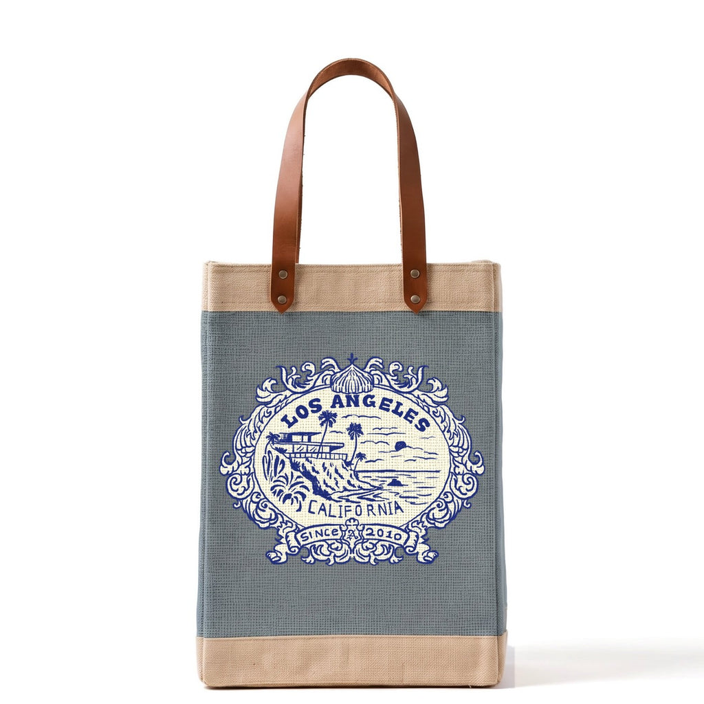 Long Handled Market Bag in Cool Gray — Los Angeles Badge, front