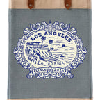 Long Handled Market Bag in Cool Gray — Los Angeles Badge, close-up of the Los Angeles badge print