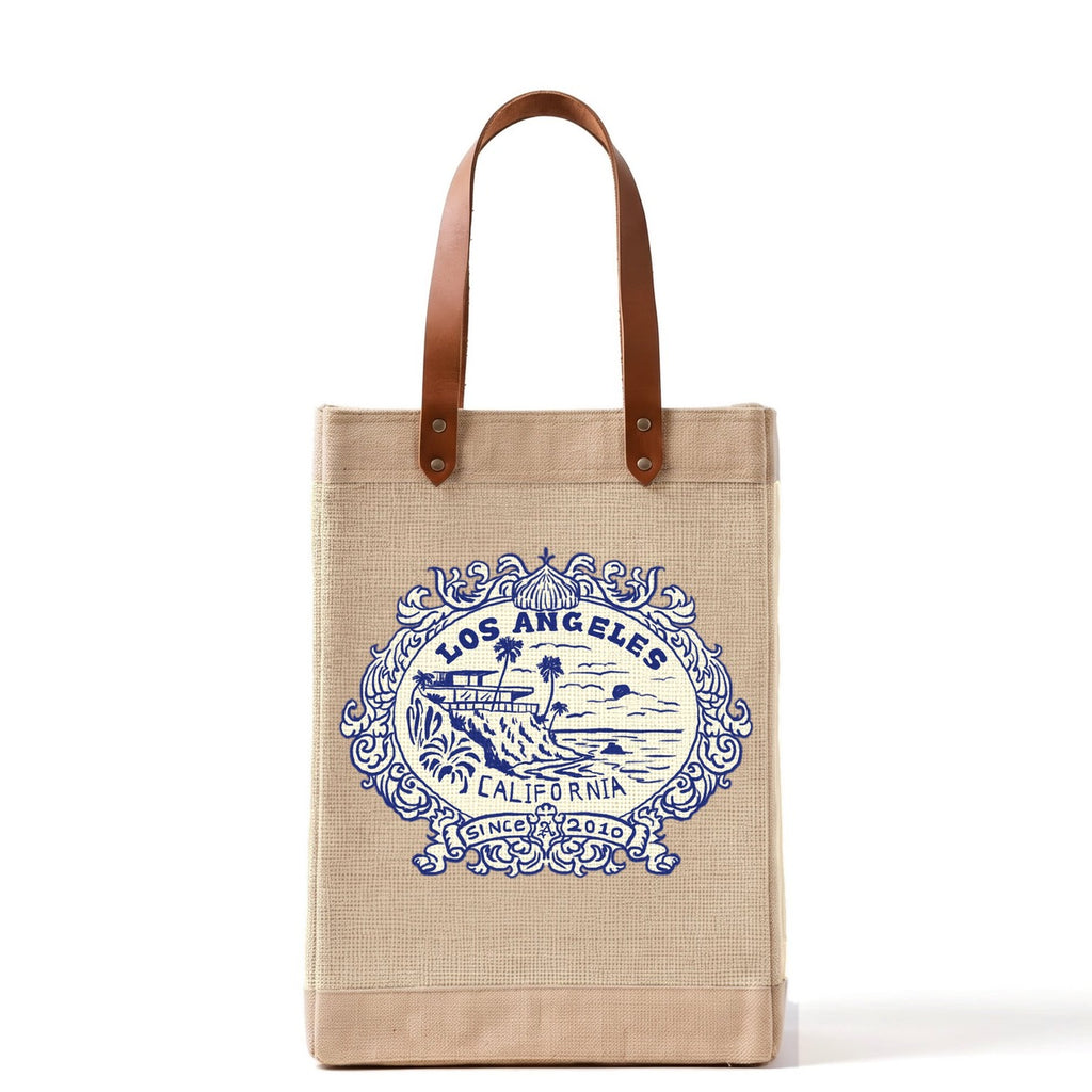 Long Handled Market Bag in Natural — Los Angeles Badge, front