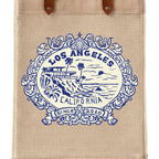 Long Handled Market Bag in Natural — Los Angeles Badge, close-up of the Los Angeles badge print