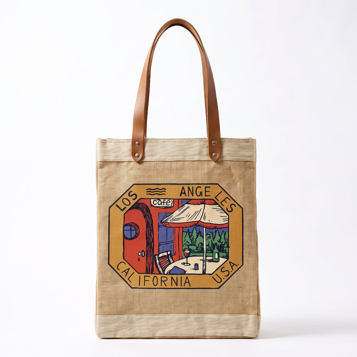 The Long Handled Market Bag Tote in Natural "Los Angeles Postcard"