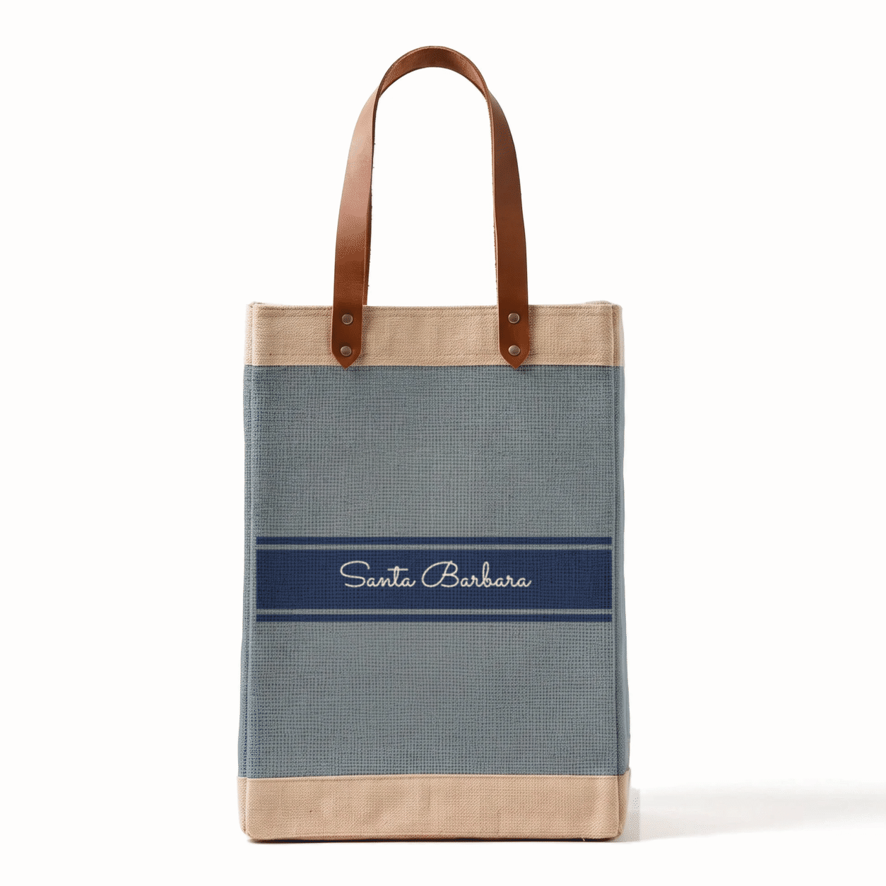 Atelier Thin Striped Long Handled Market Bag in Cool Gray — personalize it: Santa Barbara, Your Text, Los Angeles