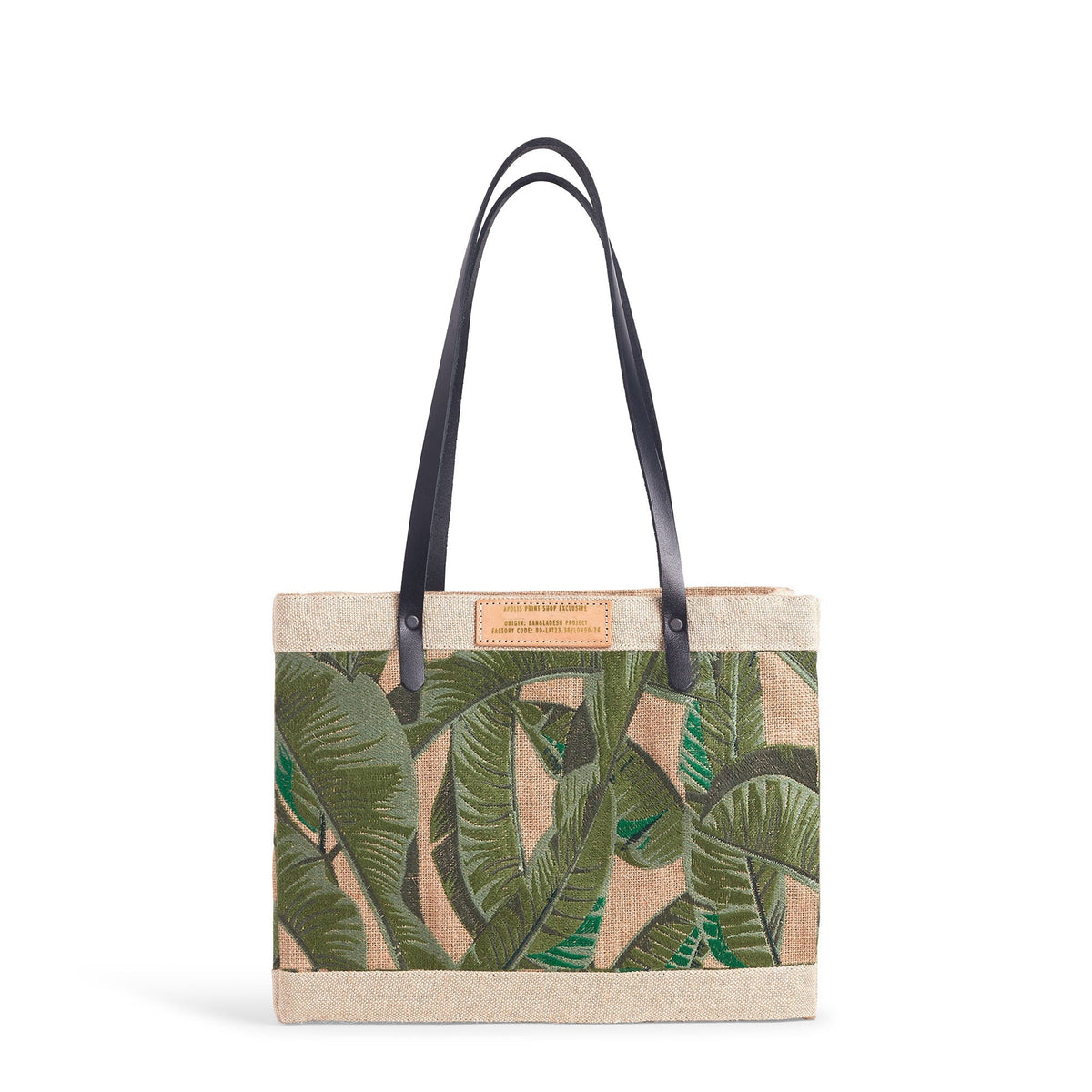 Embroidered Palm Leaf Petite Market Bag with Thin Handle PRINTED PATCH
